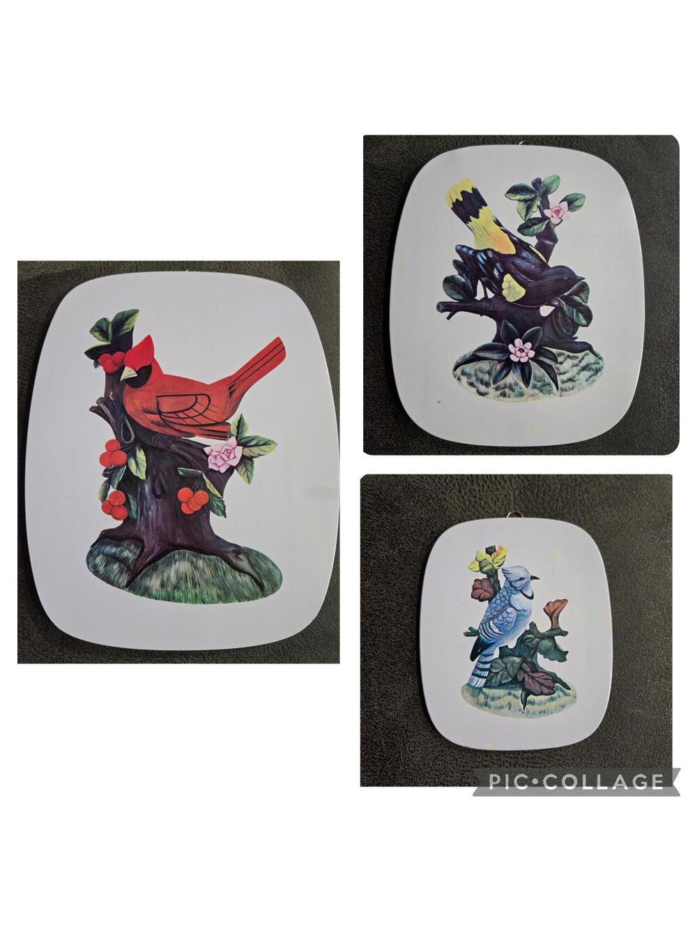 Set of 3 Kitchen Wall Plaques Cardinal Blue Jay Birds Vintage Collection